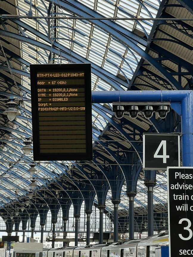 Platform board at Brighton Station showing communication protocol information